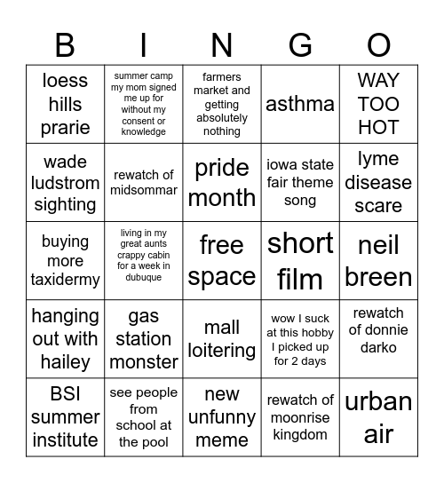 summer Bingo Card