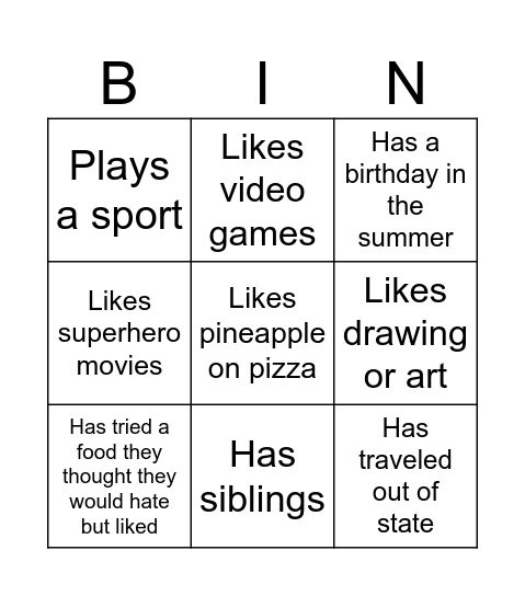 Community Circle Bingo Card