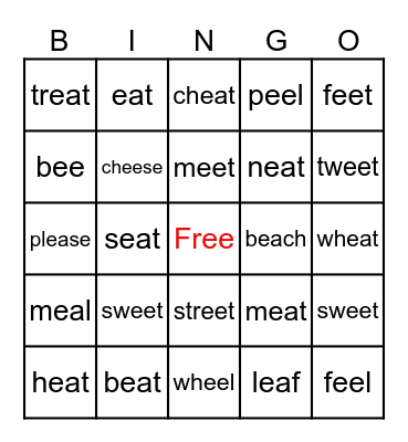-ea and -ee Words Bingo Card