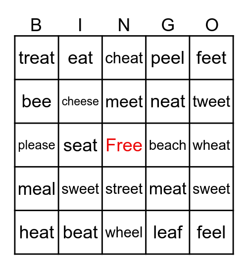 -ea and -ee Words Bingo Card