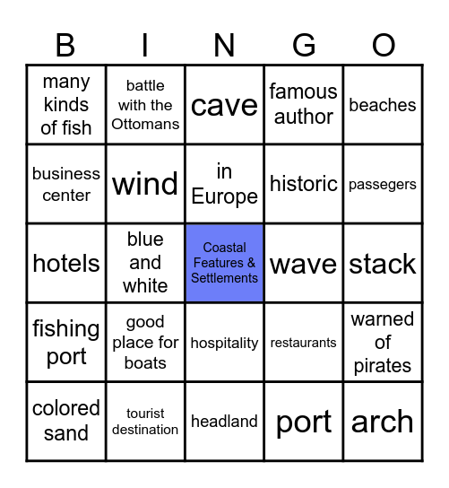 Coastal Features & Settlements Bingo Card