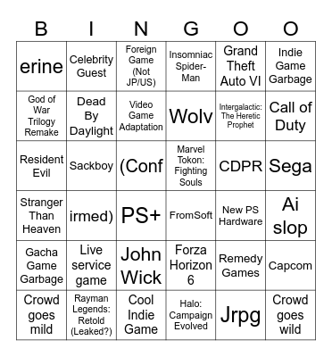 State of Play Bingo Card