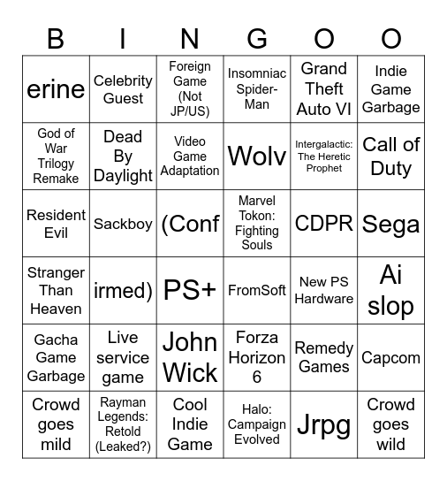 State of Play Bingo Card