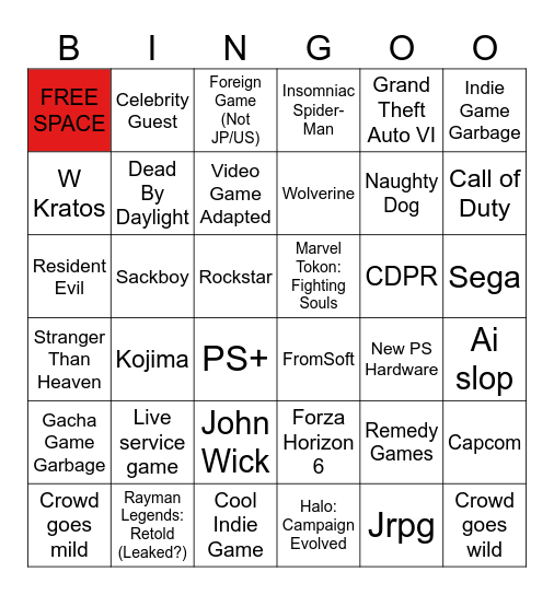 State of Play Bingo Card
