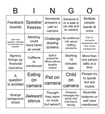 Town Hall Bingo Card