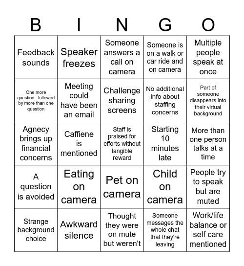 Town Hall Bingo Card