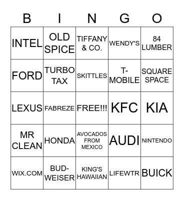 SUPER BOWL 51 BINGO Card