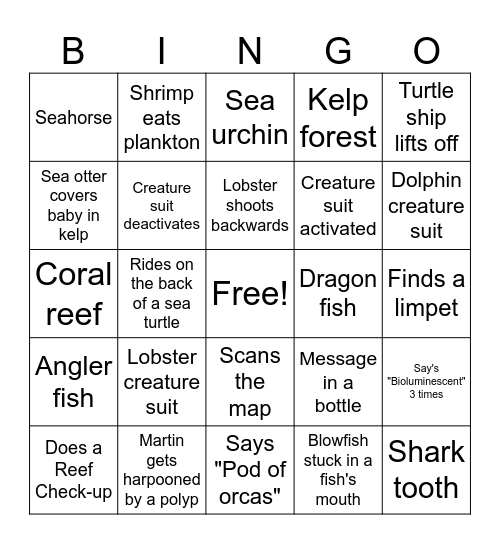 Wild Kratt's Ocean Explorer Bingo Card