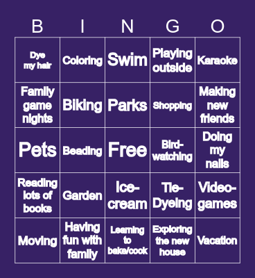 My Summer Bingo Card