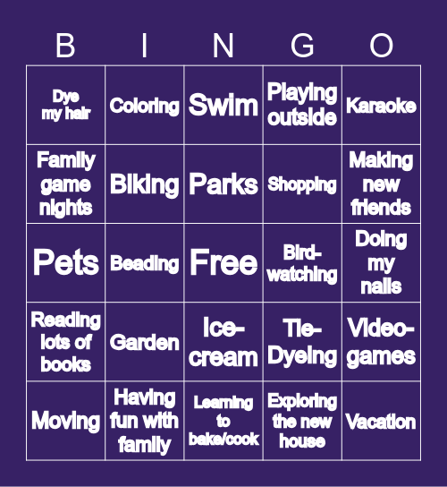 My Summer Bingo Card