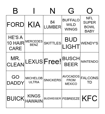 SUPER BOWL LI Bingo Card