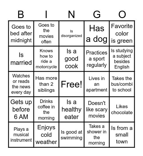 Untitled Bingo Card