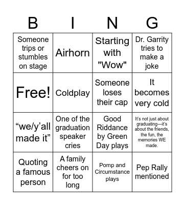 Graduation BINGO Card
