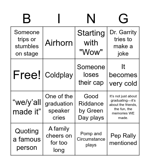 Graduation BINGO Card