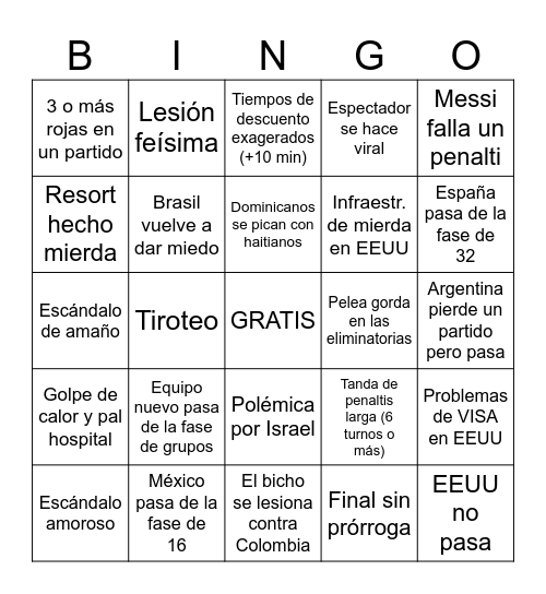 Bingo Mundial 2026 Bingo Card