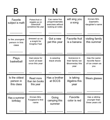 End of the Year Bingo! Bingo Card