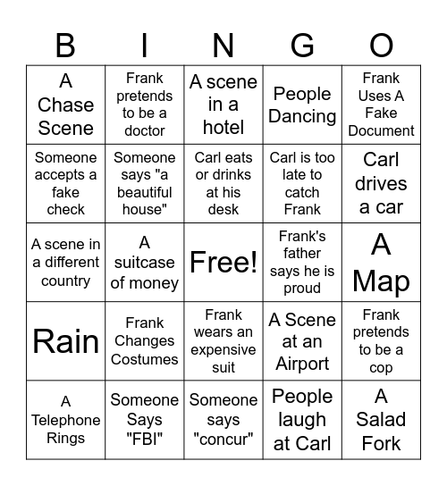 Catch Me If You Can BINGO Card
