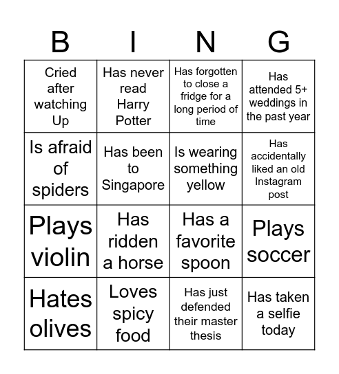 Find someone who... Bingo Card