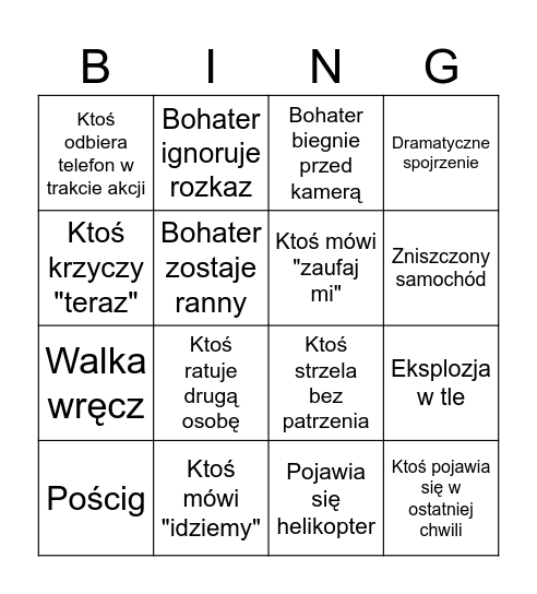 Bingo - FILM AKCJI #1 Bingo Card