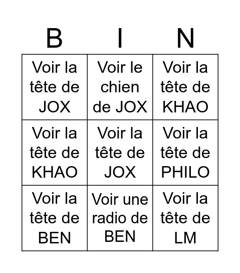 le groupe Bingo Card