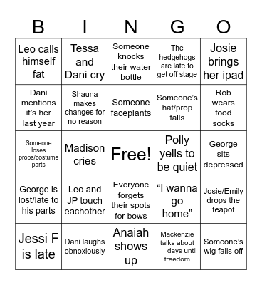 Alice in Wonderland Dress/Show Bingo Card