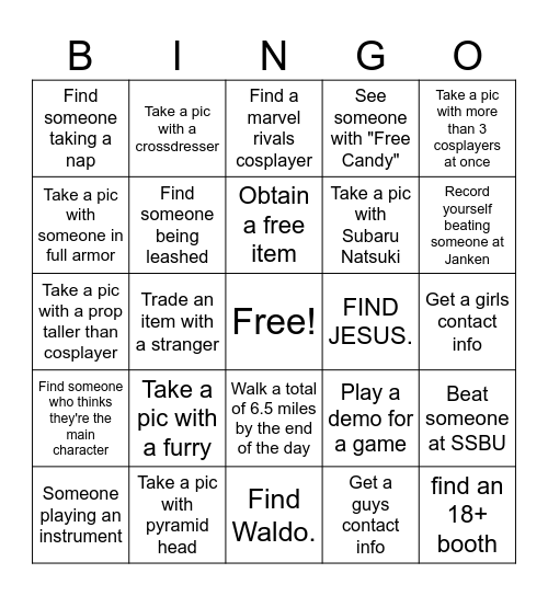 Fan Expo Bingo Card