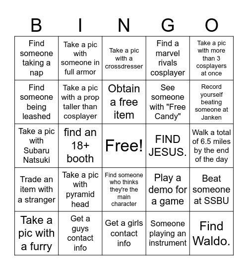 Fan Expo Bingo Card