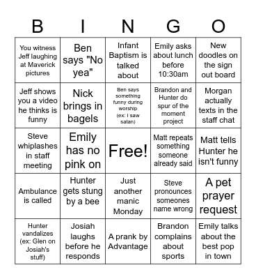 Staff Bingo Card