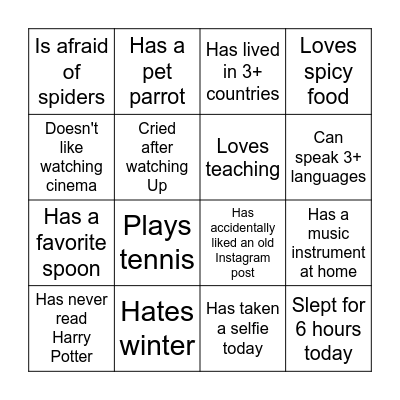 Find someone who... Bingo Card