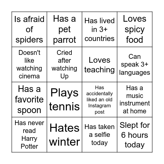 Find someone who... Bingo Card