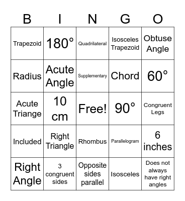 GEOMETRY REVIEW Bingo Card
