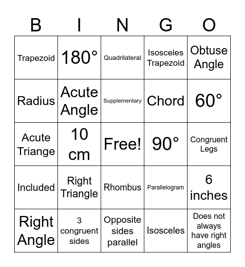 GEOMETRY REVIEW Bingo Card