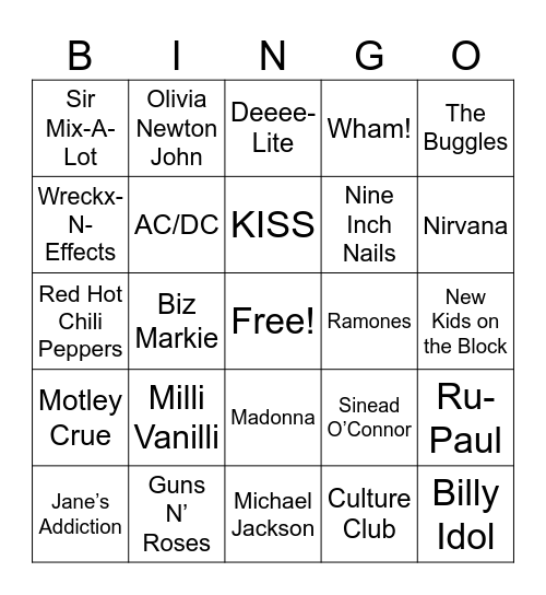 Beavis and Buttheads Music Videos Bingo Card