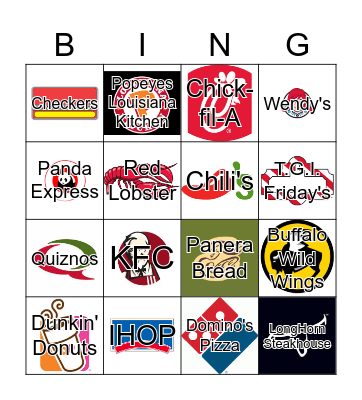 Restaurants Bingo Card