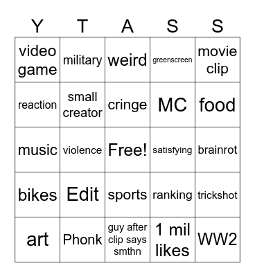 YT shorts (2026) Bingo Card