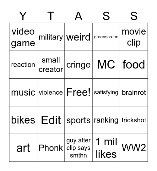 YT shorts (2026) Bingo Card
