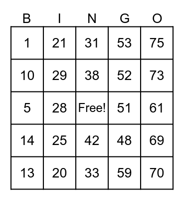 Untitled Bingo Card