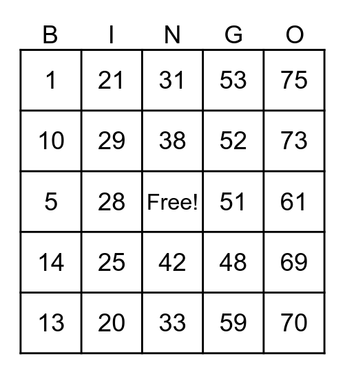 Untitled Bingo Card