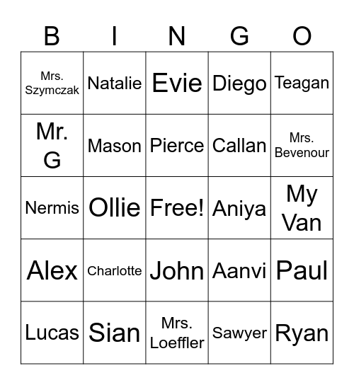Homeroom Bingo Card