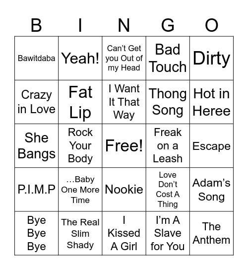 MTV’s TRL Bingo Card