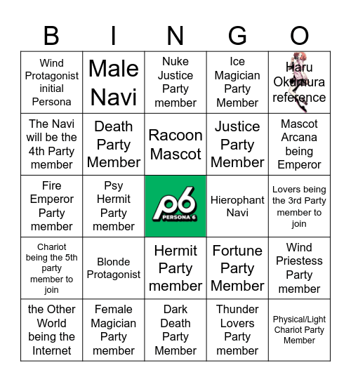 Persona 6 Bingo Card