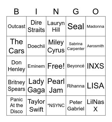 MTV VMA Winners! Bingo Card