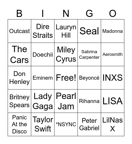 MTV VMA Winners! Bingo Card