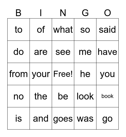 UFLI Heart Words #1 Bingo Card
