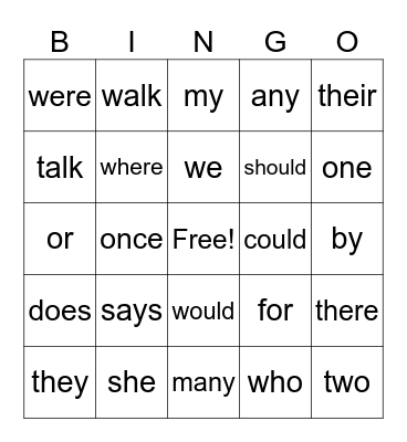 UFLI Heart Words #2 Bingo Card