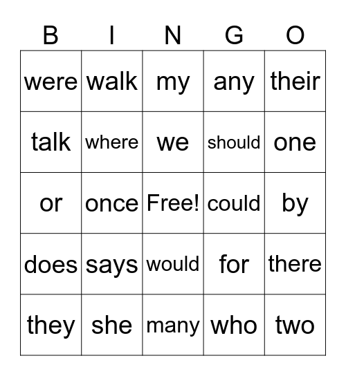 UFLI Heart Words #2 Bingo Card