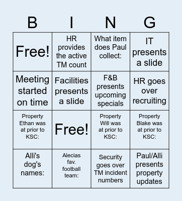 Leadership Meeting BINGO Card