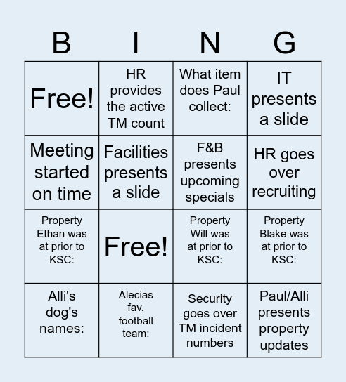 Leadership Meeting BINGO Card