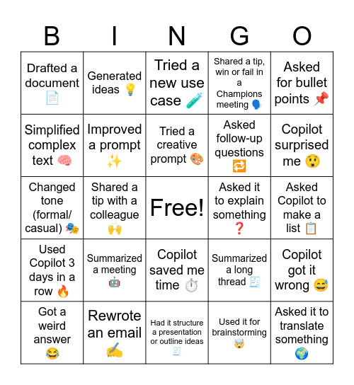 Copilot Bingo Card