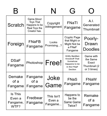 FNaF Fangames on Gamejolt's New Section Bingo Card